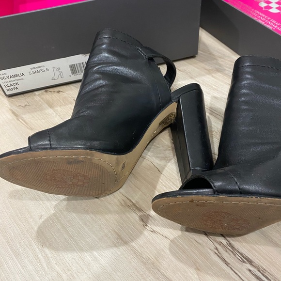 Vince Camuto Black Leather Open Toe Buckle Back Heel, Size 5.5, Good Condition - Picture 5 of 13